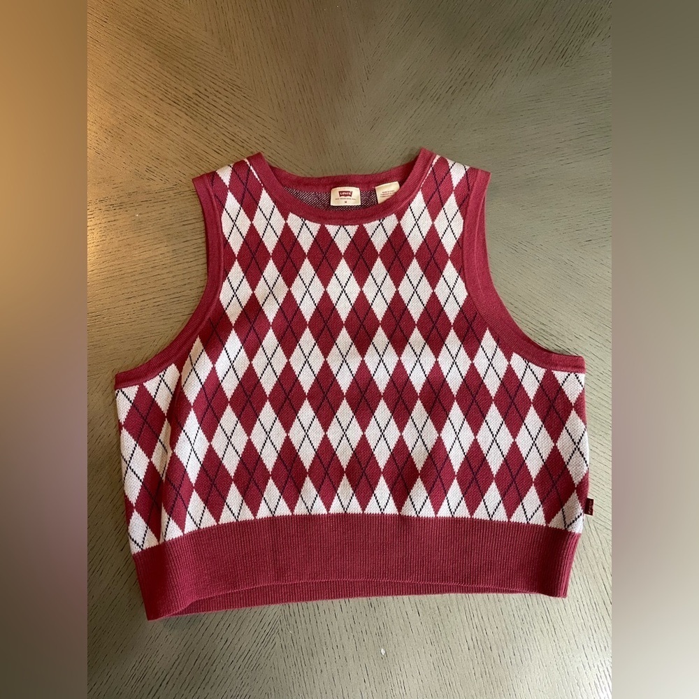 Levi's Women’s llia Cotton Argyle Cropped Knit Sweater Size M